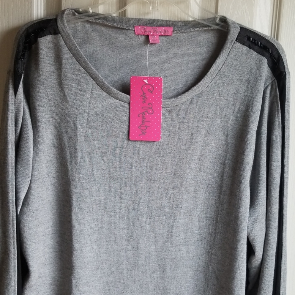 NWT CURVE REVOLUTION GRAY EMBRLLISHED SWEATER